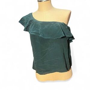 Chic One-Shoulder Ruffle Blouse in Teal